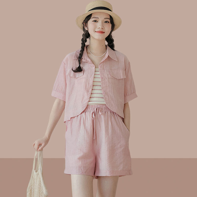 大码女装2025胖妹妹夏装时尚显瘦套装条纹打底吊带背心衬衣三件套