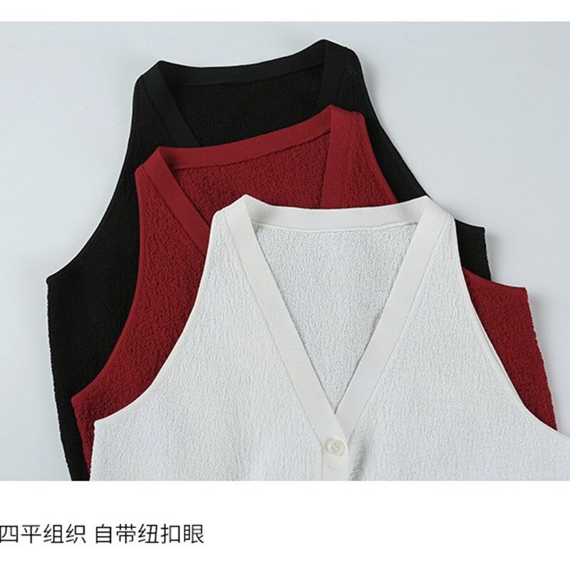 阿文家 港风马甲 复古V领红色吊带削肩背心女收腰凉感针织短上衣
