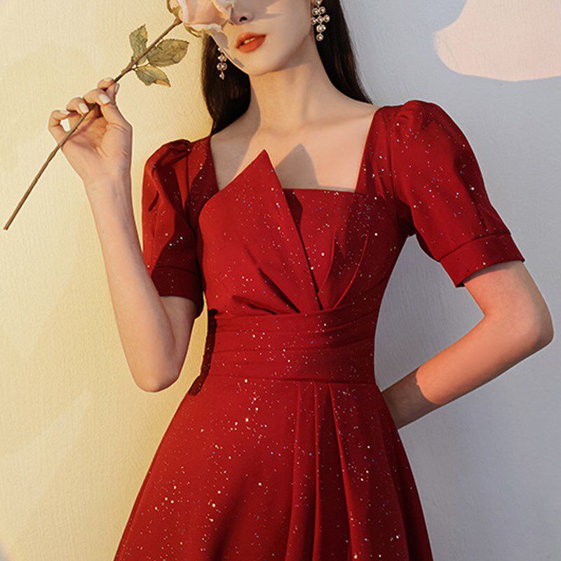 敬酒服短袖新娘结婚礼服遮肚子大码小个子回门服订婚连衣裙秋季女