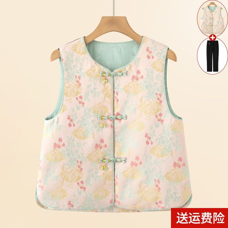 新中式马甲高端宋锦真丝坎肩背心春秋新款女士外穿中国风马夹上衣