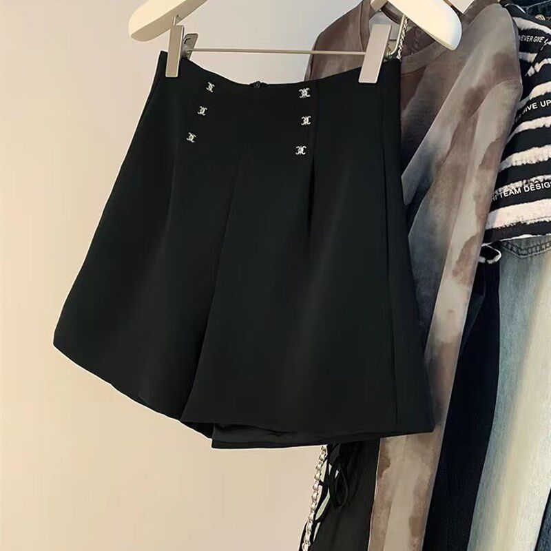 黑色西装面料短裤女春季2025新款大码高腰宽松休闲显瘦A字阔腿裤