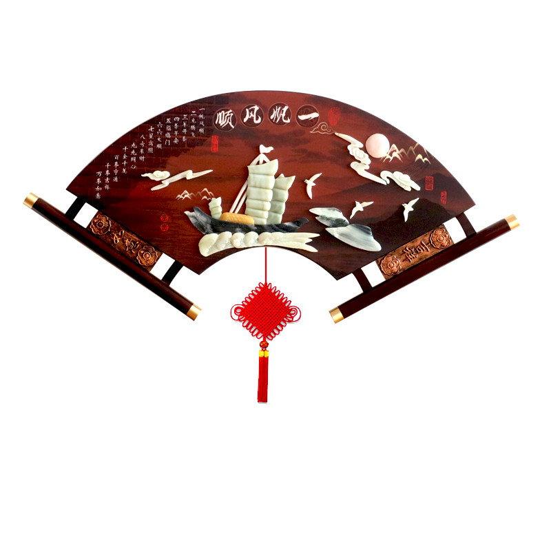 客厅沙发背景墙装饰画餐厅扇x形玉雕挂画新中式玄关墙面壁画中国