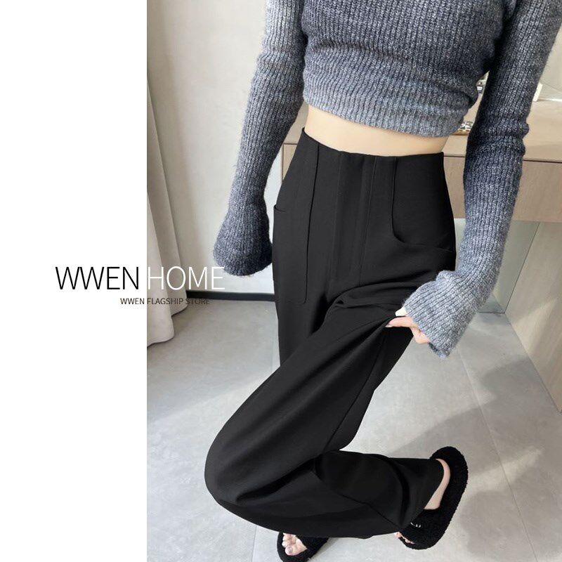 高级感西装阔腿裤女春秋新款高腰垂感直筒窄版高个子加长拖地裤子