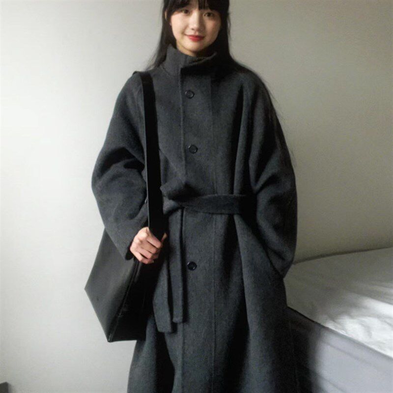 高个子加长版灰色高级感呢子大衣女2025秋冬季新款超长款毛呢外套