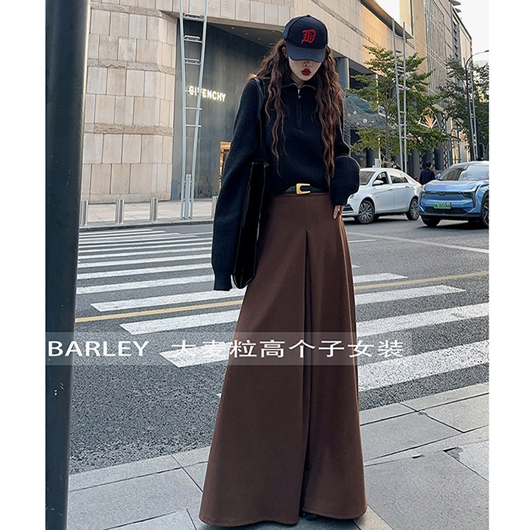 加长款秋冬秋冬厚毛呢磨毛半身裙2023高个子新款及踝百搭气质长裙