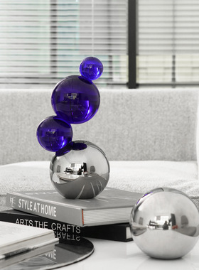 纳茉/简约现代电镀橘p色黑色透明气泡水晶样板间书房装饰球摆件