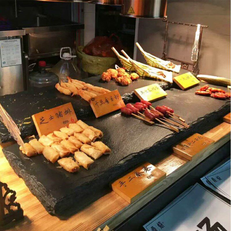 仿古毛石板桌青石板茶几天然板岩石桌H面定制吧台石板桌文化火锅