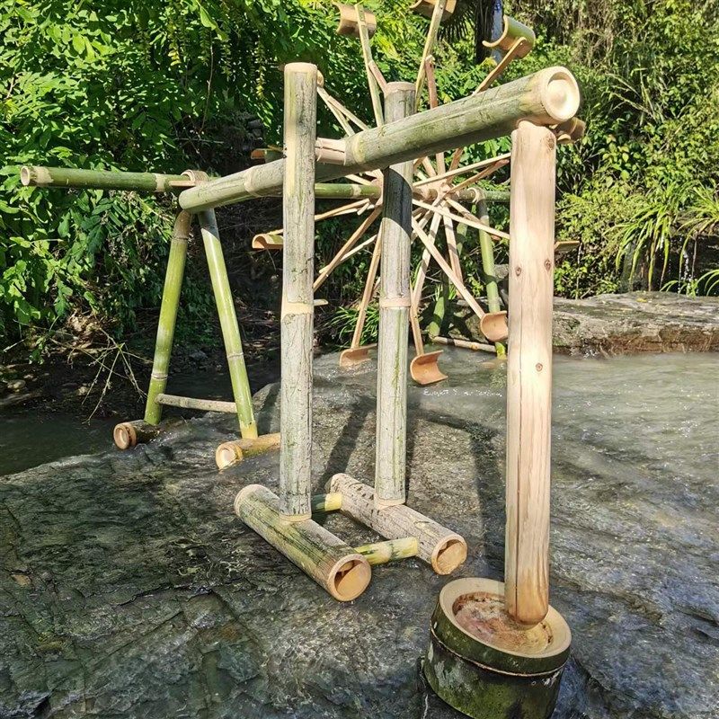 幼儿园竹子沙水玩具水车风车水轮B转盘玩水玩具沙水池大小水车儿