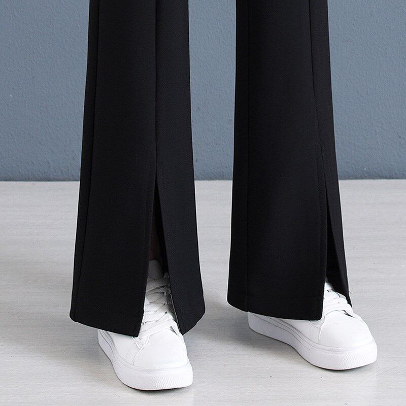 黑色西装微喇裤女早春新款弹力开叉休闲鱼尾裤显瘦高腰直筒喇叭裤