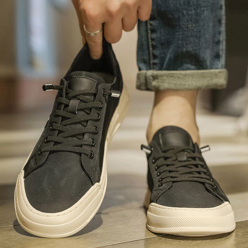 帆布鞋男款夏季透气百搭休闲低帮板鞋一脚蹬防P滑运动软底黑色布