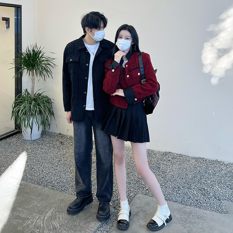 小众设计感情侣装春秋韩版过年红色连衣裙女两件套法式一衣一裙潮