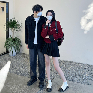 小众设计感情侣装春秋韩版过年红色连衣裙女两件套法式一衣一裙潮