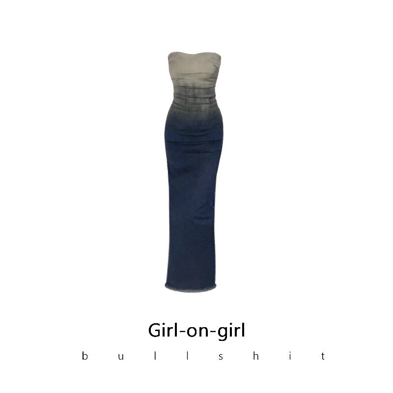 鬼马少女重工渐变抹胸牛仔连衣裙女春显瘦设计感小众休闲气质长裙