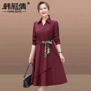 新款妈妈春秋装连衣裙40岁50喜婆婆高贵气质结婚宴礼服中老年裙子