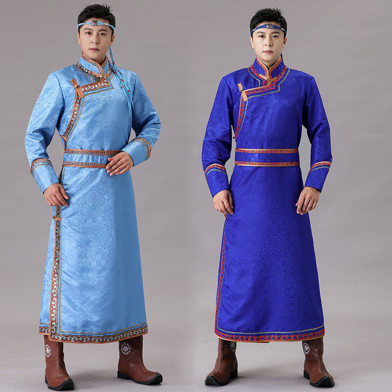 新款蒙古族服装男士少数民v族服传统蒙古袍长袍舞台表演出舞蹈服