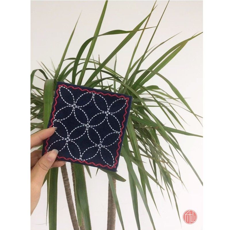 【手织蓝染布】刺子绣布r 古法蓝染土布 手作布艺茶席杯垫面料