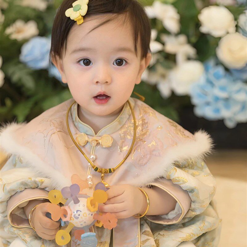 一周岁女宝礼服冬季加厚夹棉公主冠衣唐装婴儿宝宝抓周生日宴衣服