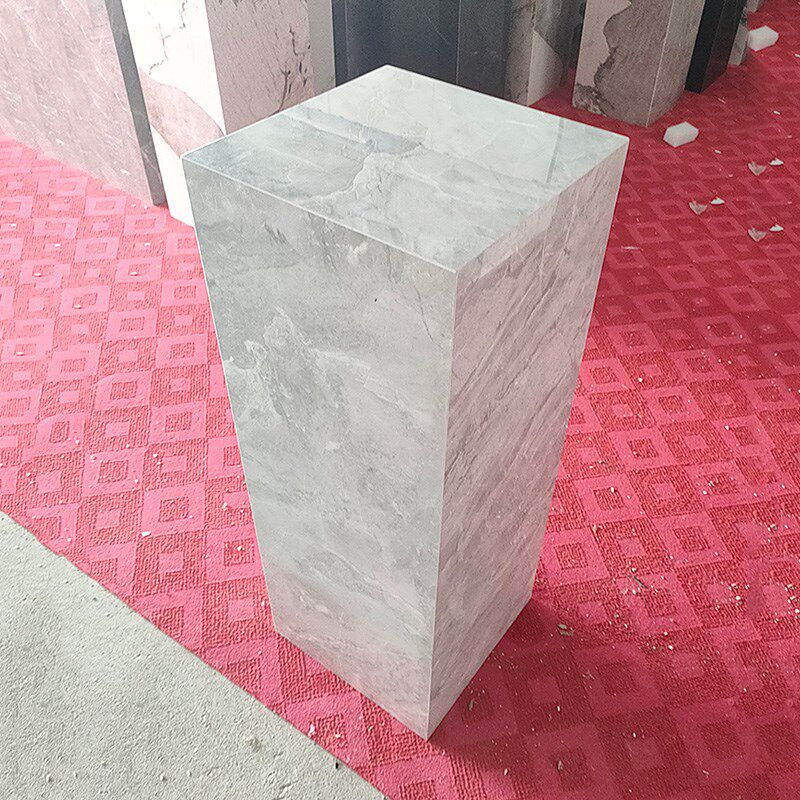 简约现代浅灰色岩板底座雕塑台客厅装饰大K理石落地摆件花盆摆放