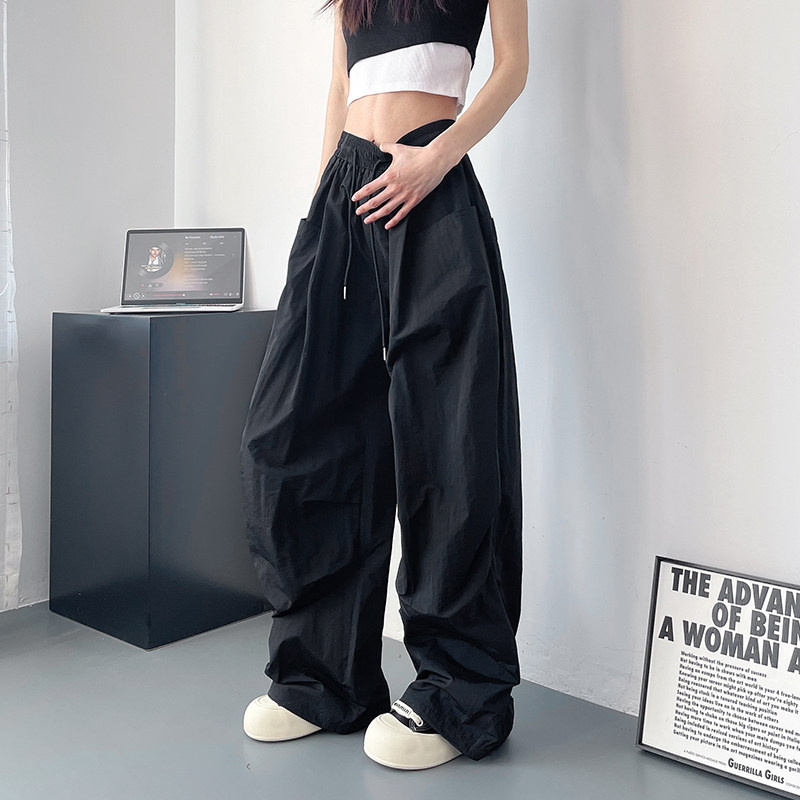 大码工装阔腿裤女夏季大码胖mm宽松显瘦冰丝速干休闲裤运动直筒裤