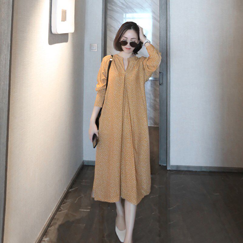 2022韩版大码女装初秋胖妹妹宽松显瘦小波点仙气加肥加大连衣裙