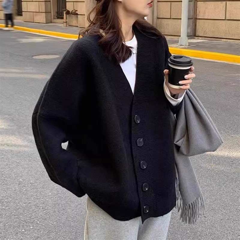 慵懒风复古上衣针织开衫女2024秋冬新款韩版宽松中长款毛衣外套潮