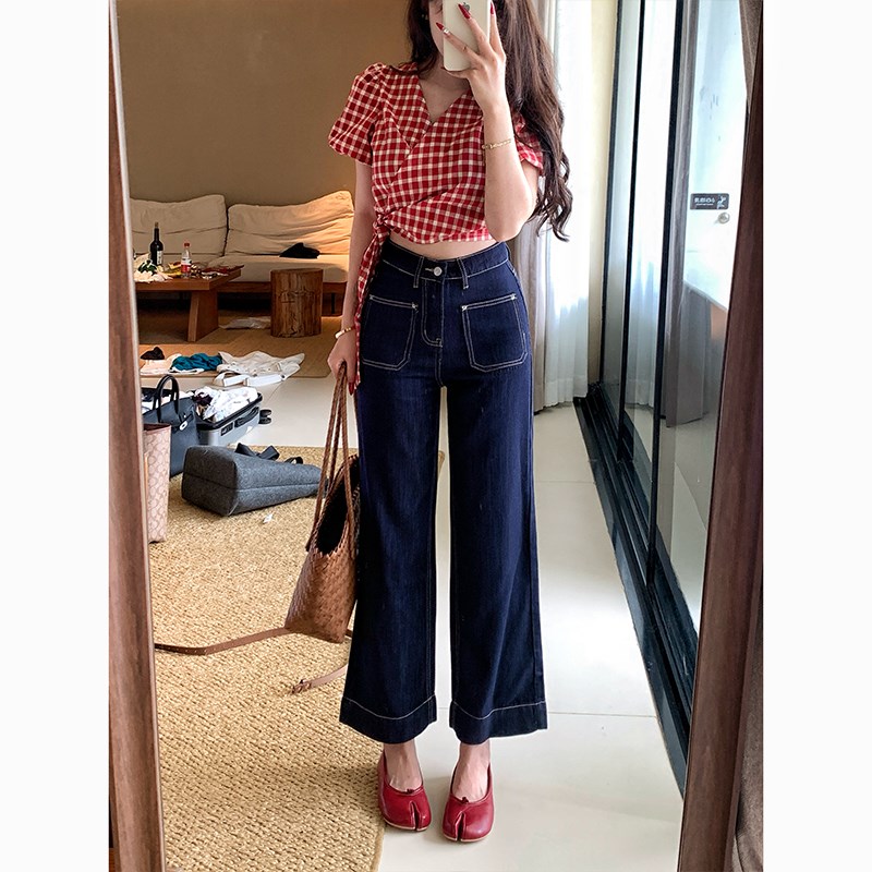 李李服饰原牛高腰阔腿牛仔裤女2024冬季新款宽腿不吸腿垂感九分裤
