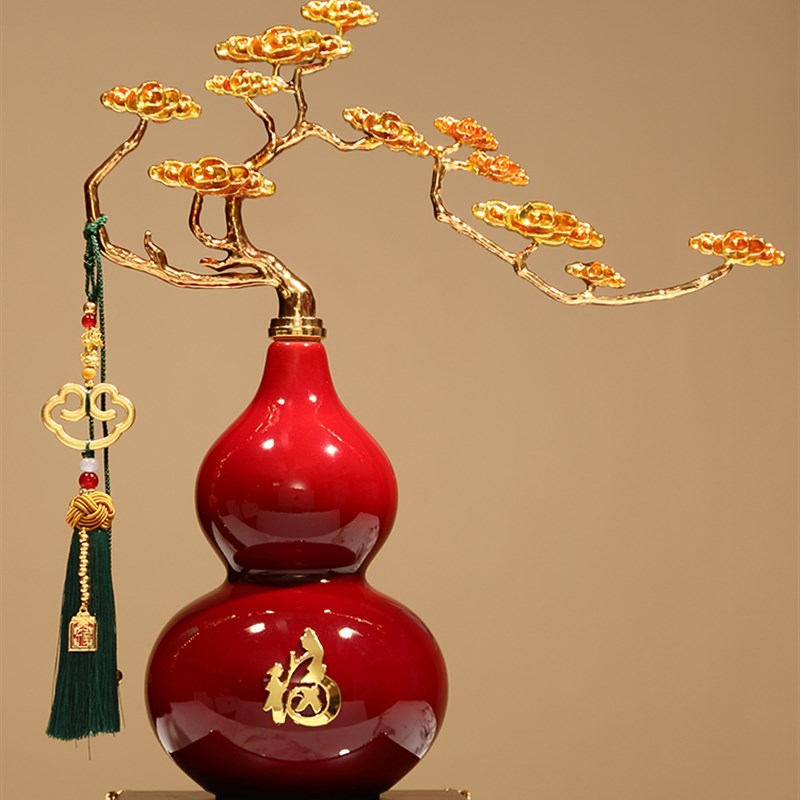 祥云陶瓷葫芦摆件新中式高档客厅玄关酒柜博N古架装饰乔迁新居礼