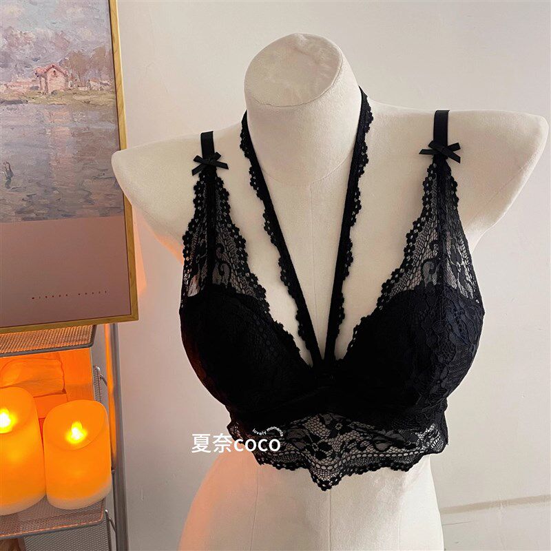 龙心2.0升级厚款法式纯s欲挂脖蕾丝内搭内衣女小胸聚拢无钢圈文胸