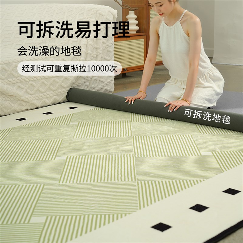 绿色可拆洗地毯客l厅沙发茶几清新可机洗新款简约无胶卧室床边地