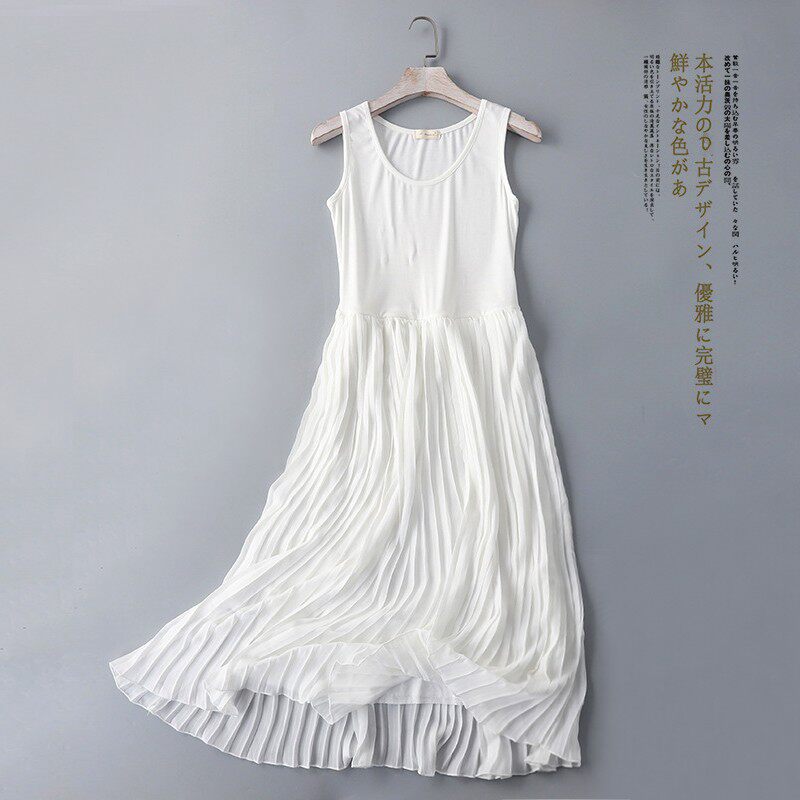 白色连衣裙2021新款秋冬装黑色背心吊带长裙内搭雪纺百褶打底裙女