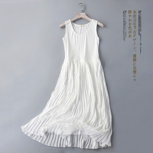 白色连衣裙2021新款秋冬装黑色背心吊带长裙内搭雪纺百褶打底裙女