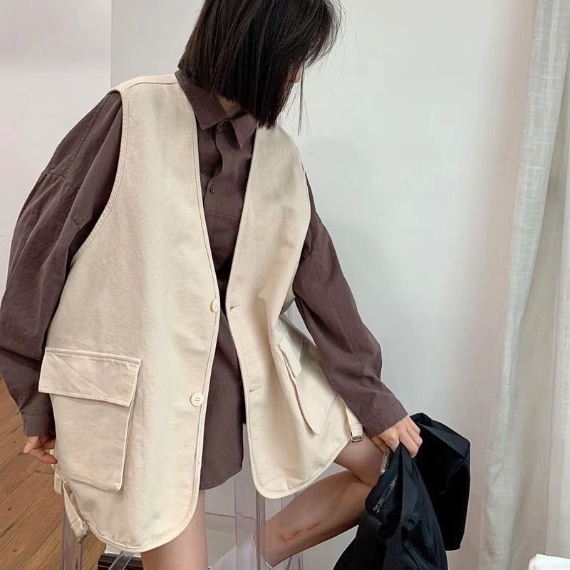 马甲女百搭外穿宽松工装大码背心日系休闲BF风2022早秋初秋上衣潮