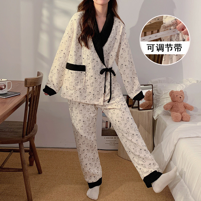 秋冬季空气棉月子服纯棉加厚孕妇睡衣产后11月份和服款哺乳两件套