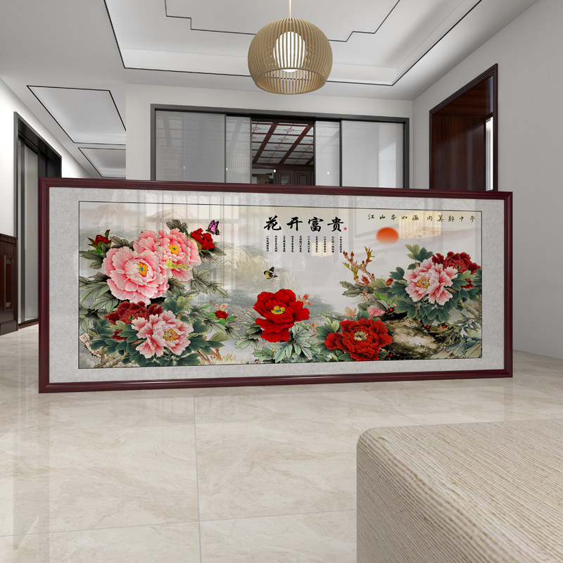 花开富贵新中式客厅装饰画v沙发背景墙挂画牡丹花墙画年年有余壁