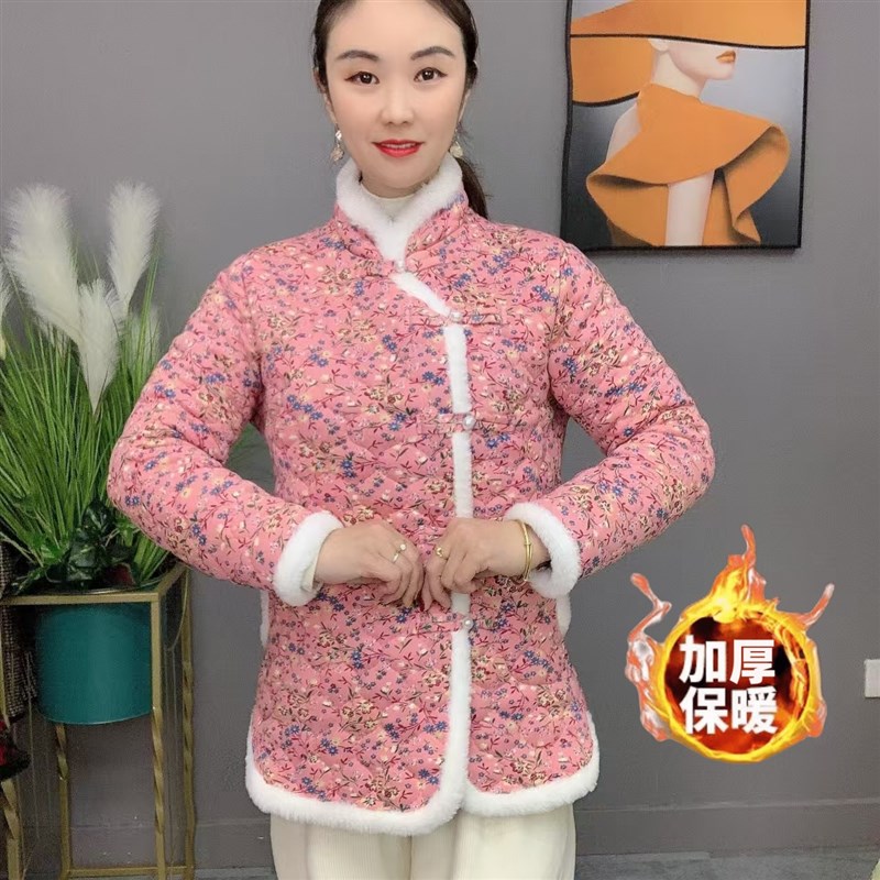 新款冬装妈妈时尚中国风碎花百搭款网红短款外套加厚大花棉袄女装