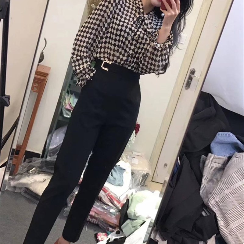 黑色西装裤女秋装2021显瘦高腰九分小脚哈伦萝卜裤休闲裤职业西裤