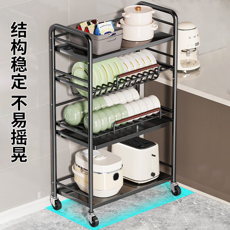 碗碟收纳架沥水碗架厨房锅架放碗B置物架多层微波炉架子可移动推