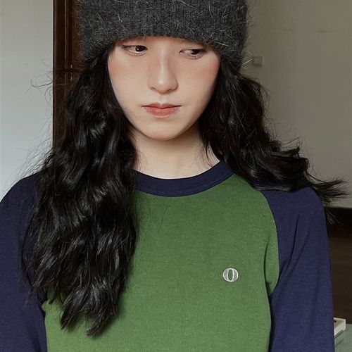 POXFFEE/美式复古撞色插肩袖内穿打底T恤女秋季内搭休闲长袖上衣