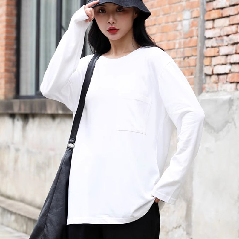 白色长袖t恤女夏宽松纯棉2025新款大码打底体恤衫休闲上衣女春秋