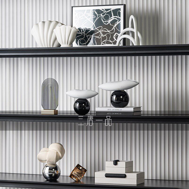 意式极简客厅电视背景墙酒柜书柜开F放格摆件别墅酒店高级感软装