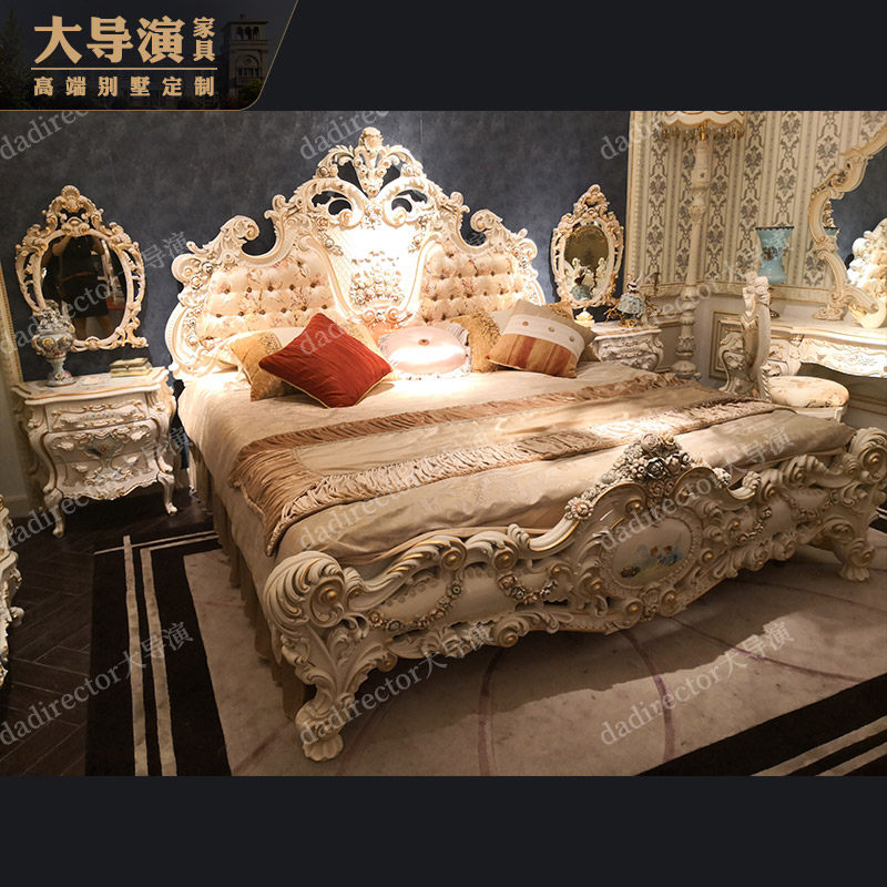 欧式实木雕花f双人床法式奢华宫廷床彩绘布艺床别墅卧室婚床公主