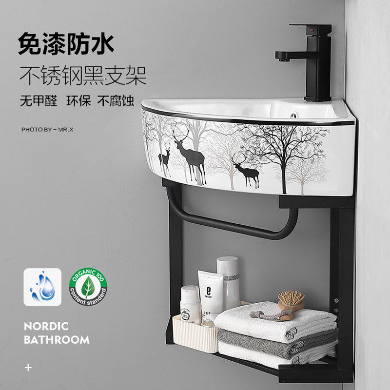 小户型挂墙式洗手盆阳台拐角陶瓷洗脸盆卫生间迷你洗漱台洗手盆池
