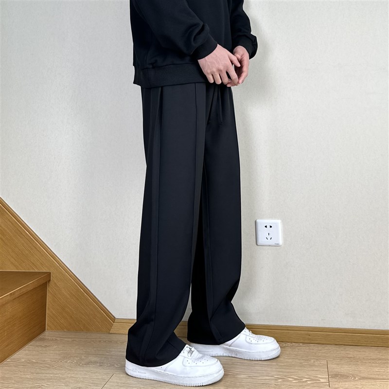 可乐自制春秋百搭休闲西裤韩版西裤宽松垂感休闲裤黑色西装裤子男