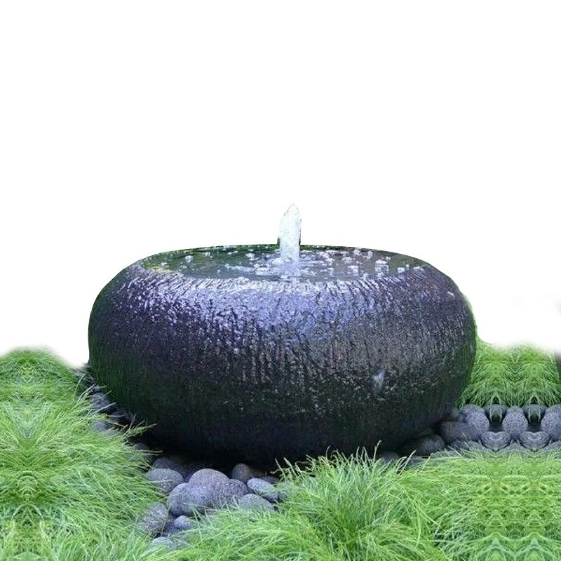 石雕喷泉水景流j水钵盆水系摆件酒店户外庭院天然石钵日式景观水