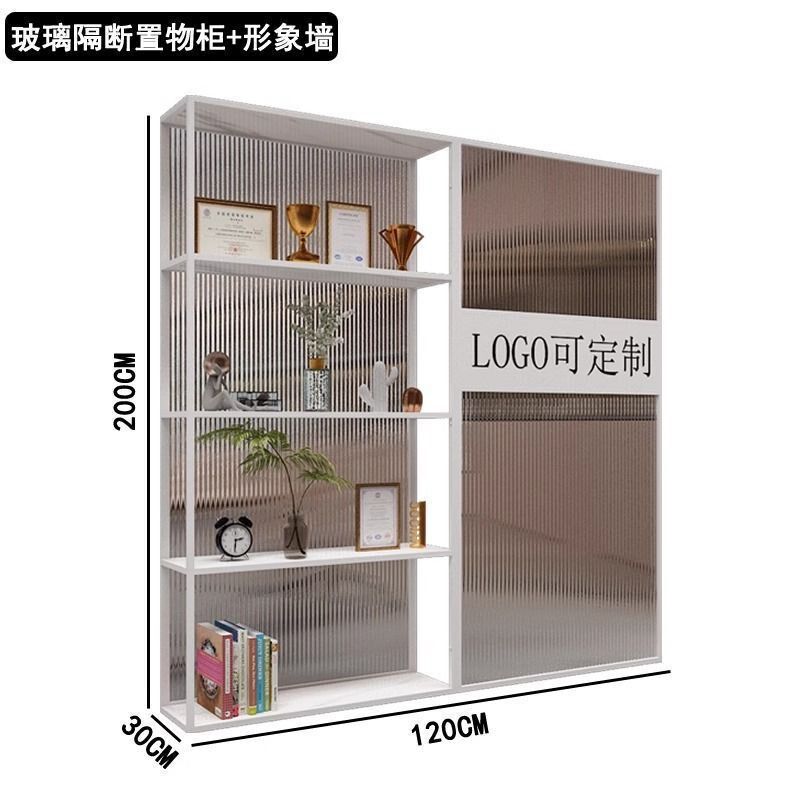 现代铁艺玻璃隔断形象墙办公室入户玄关屏风装P饰简约背景墙置物
