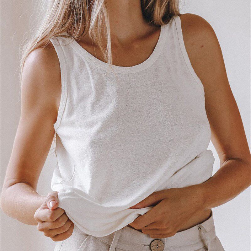 中性风工字背心女夏季仿竹节棉内搭打底衫圆领可外穿宽松无袖上衣