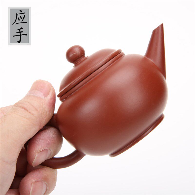 吴建强潮州手拉壶全手工朱泥90/120/150cc水平壶V紫砂壶小号红泥