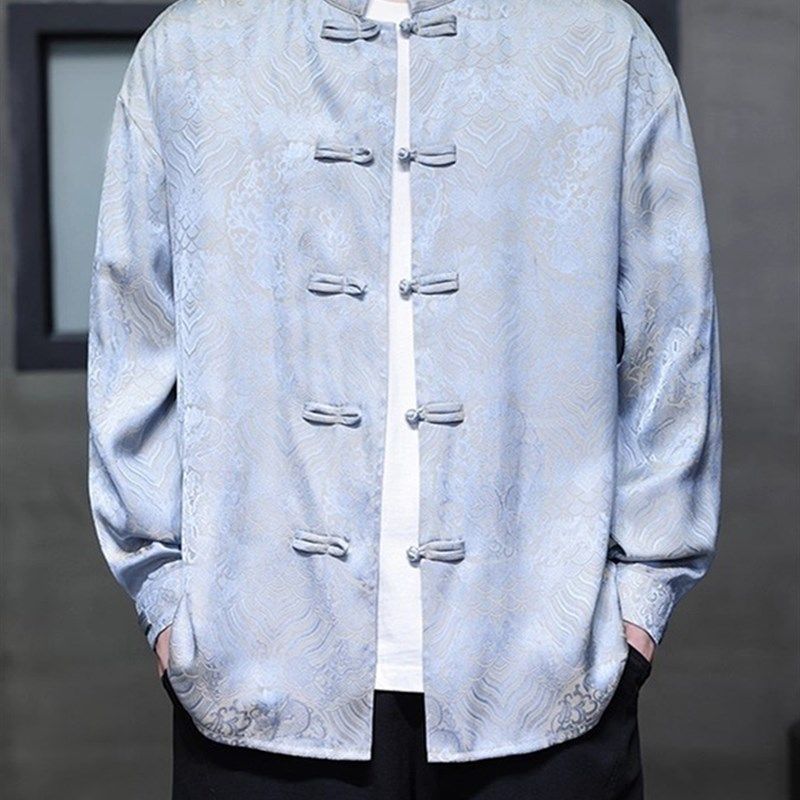 中国风唐装男款高端2025新款盘扣长袖衬衫新中式覆古汉服仙气道服