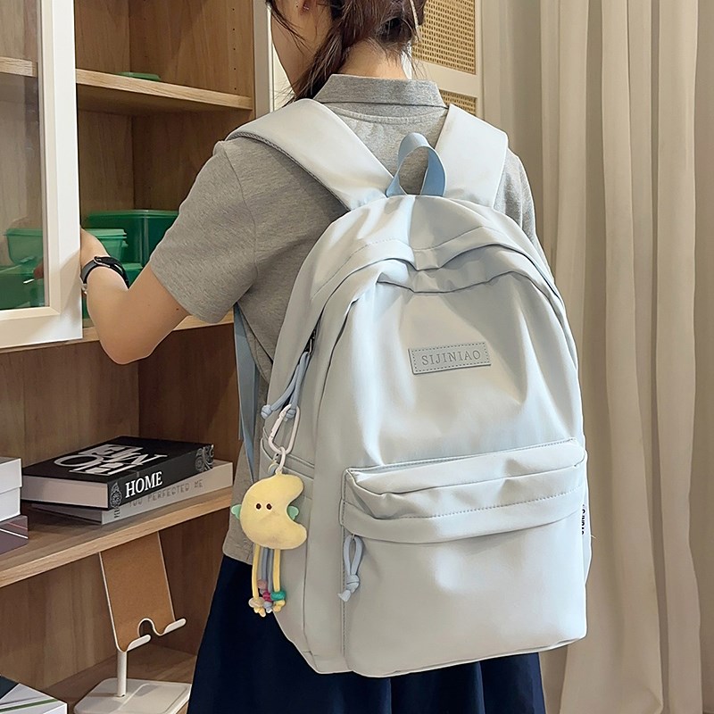 书包女生小学生韩版简约双肩包日系学院风初中生纯色高级感背包女图片
