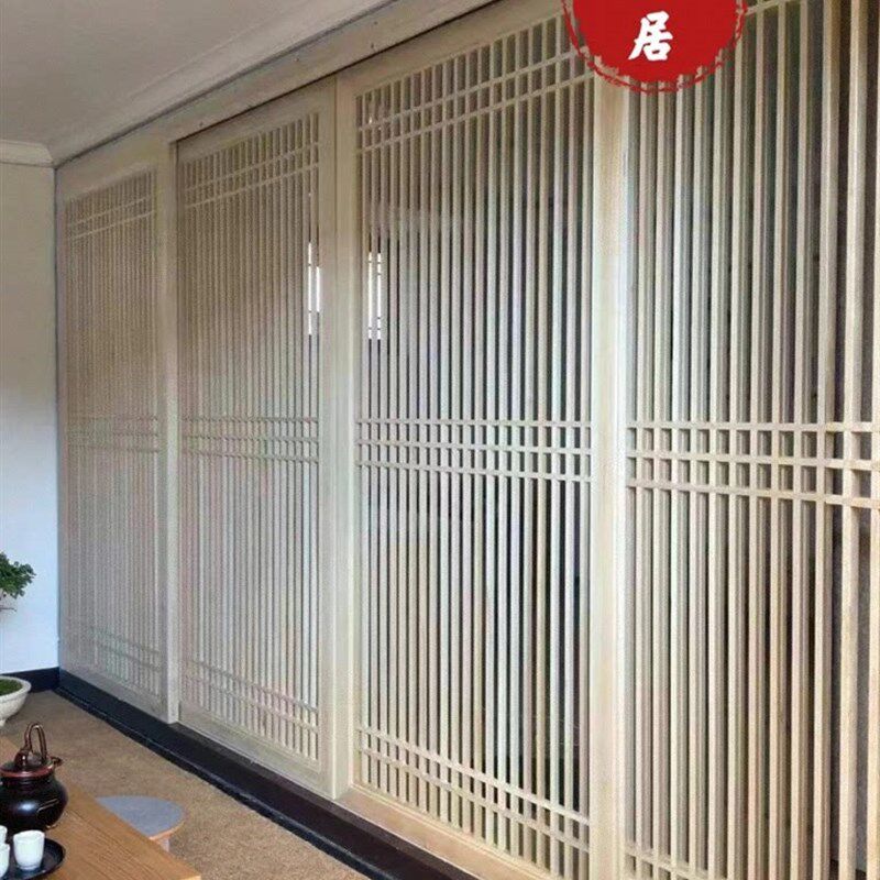 实木推拉门中式隔断入户屏风镂空木格栅彷古门窗旋转折叠门可定做